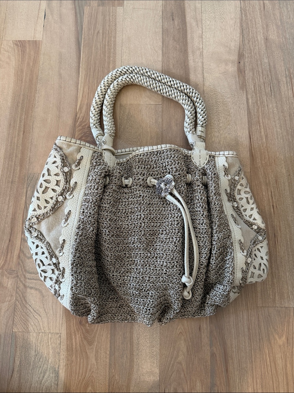 Brighton Beige and Taupe Woven Crochet Tote